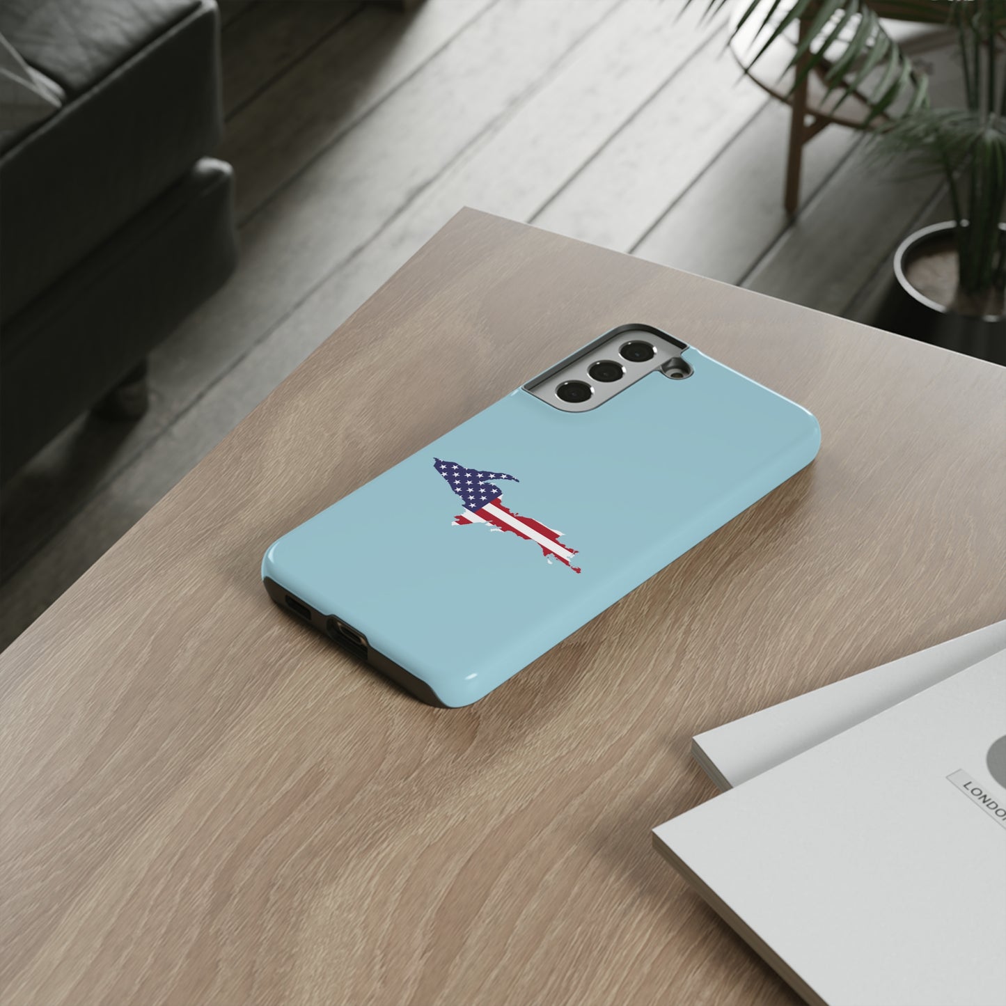 Michigan Upper Peninsula Tough Phone Case ('58 Caddie Blue w/ UP USA Flag Outline) | Samsung & Pixel Android