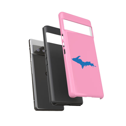 Michigan Upper Peninsula Tough Phone Case ('67 Caddie Pink w/ Azure UP Outline) | Samsung & Pixel Android