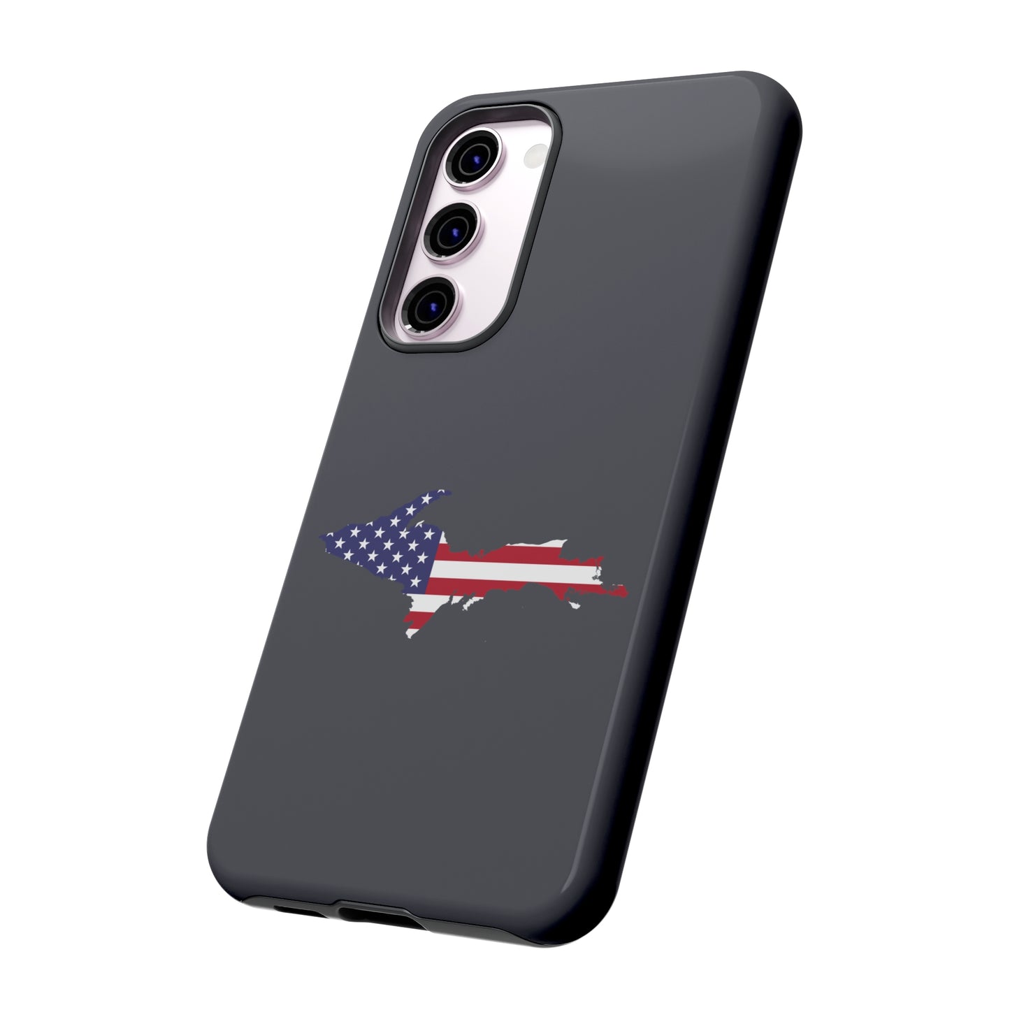 Michigan Upper Peninsula Tough Phone Case (Iron Ore Grey w/ UP USA Flag Outline) | Samsung & Pixel Android