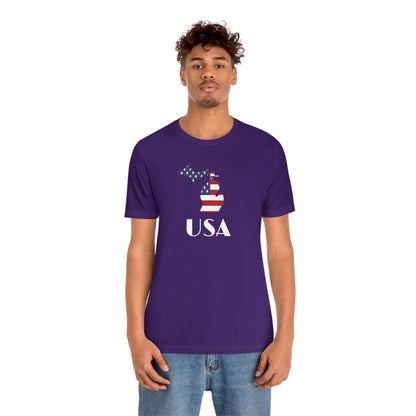 Michigan 'USA' T-Shirt (w/ MI USA Flag Outline) | Unisex Standard Fit