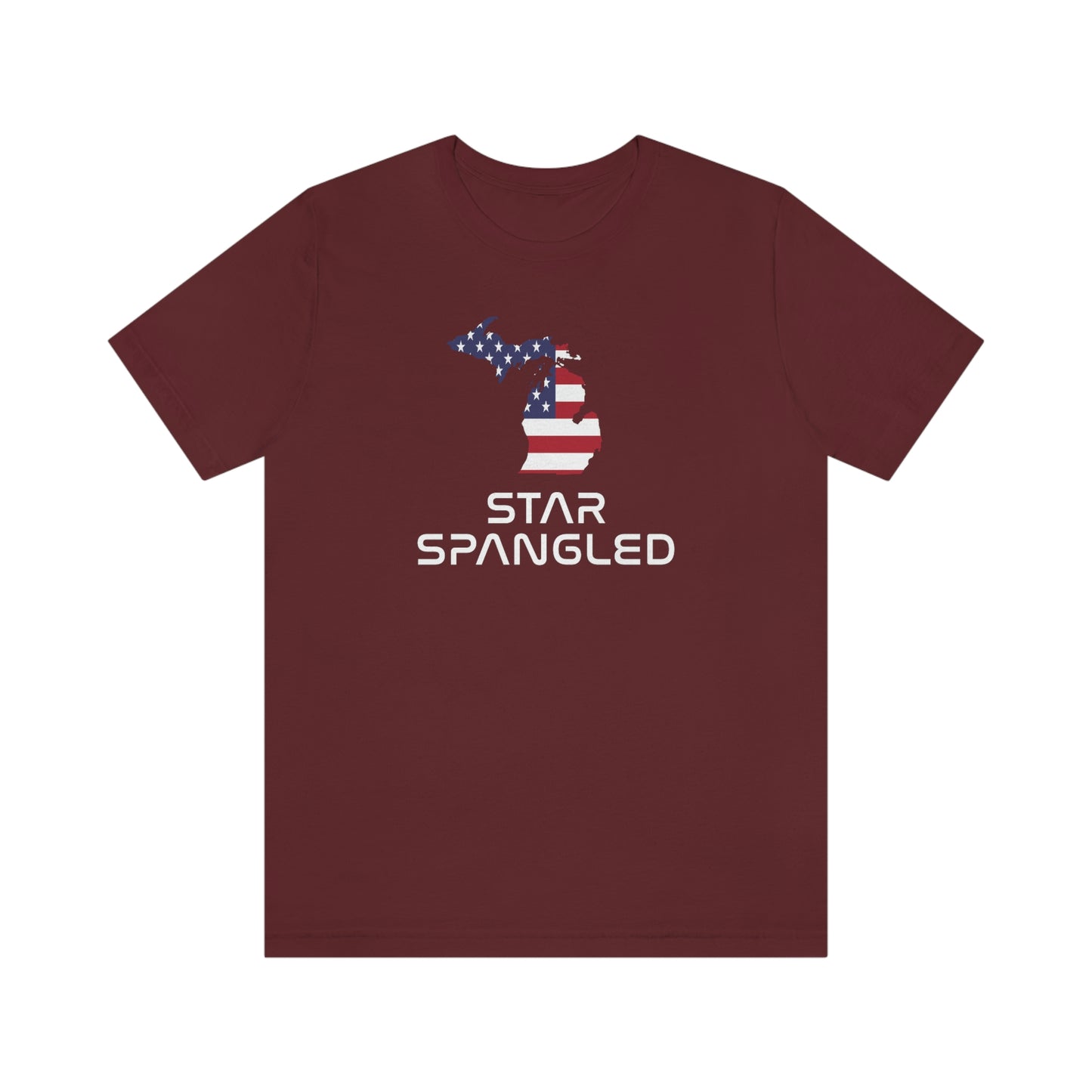 Michigan 'Star Spangled' T-Shirt (Space Agency Font w/ MI USA Flag Outline) | Unisex Standard Fit