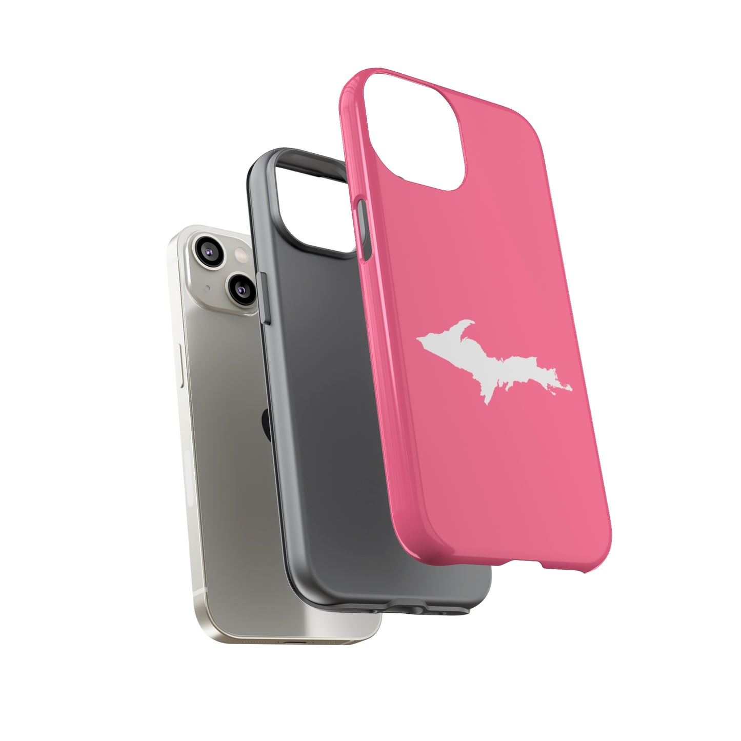 Michigan Upper Peninsula Tough Phone Case (Rhodochrosite Pink w/ UP Outline) | Apple iPhone