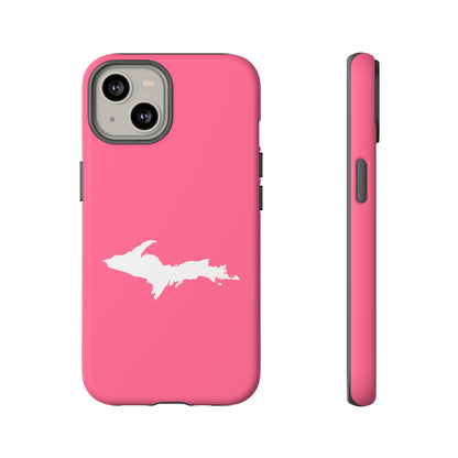 Michigan Upper Peninsula Tough Phone Case (Rhodochrosite Pink w/ UP Outline) | Apple iPhone