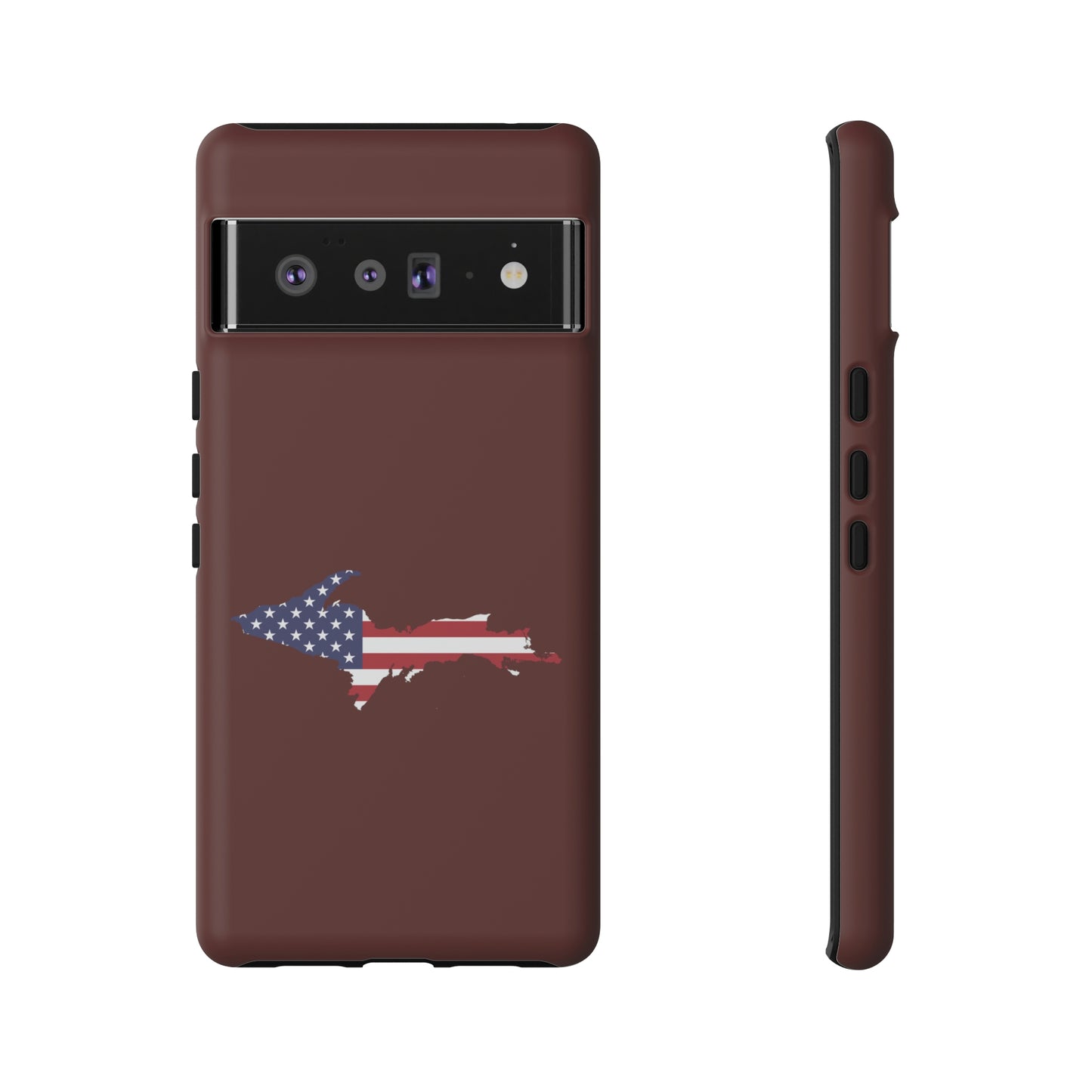 Michigan Upper Peninsula Tough Phone Case (Cherrywoold Color w/ UP USA Flag Outline) | Samsung & Pixel Android