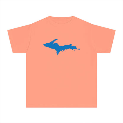 Michigan Upper Peninsula T-Shirt (w/ Azure UP Outline) | Youth Garment-Dyed