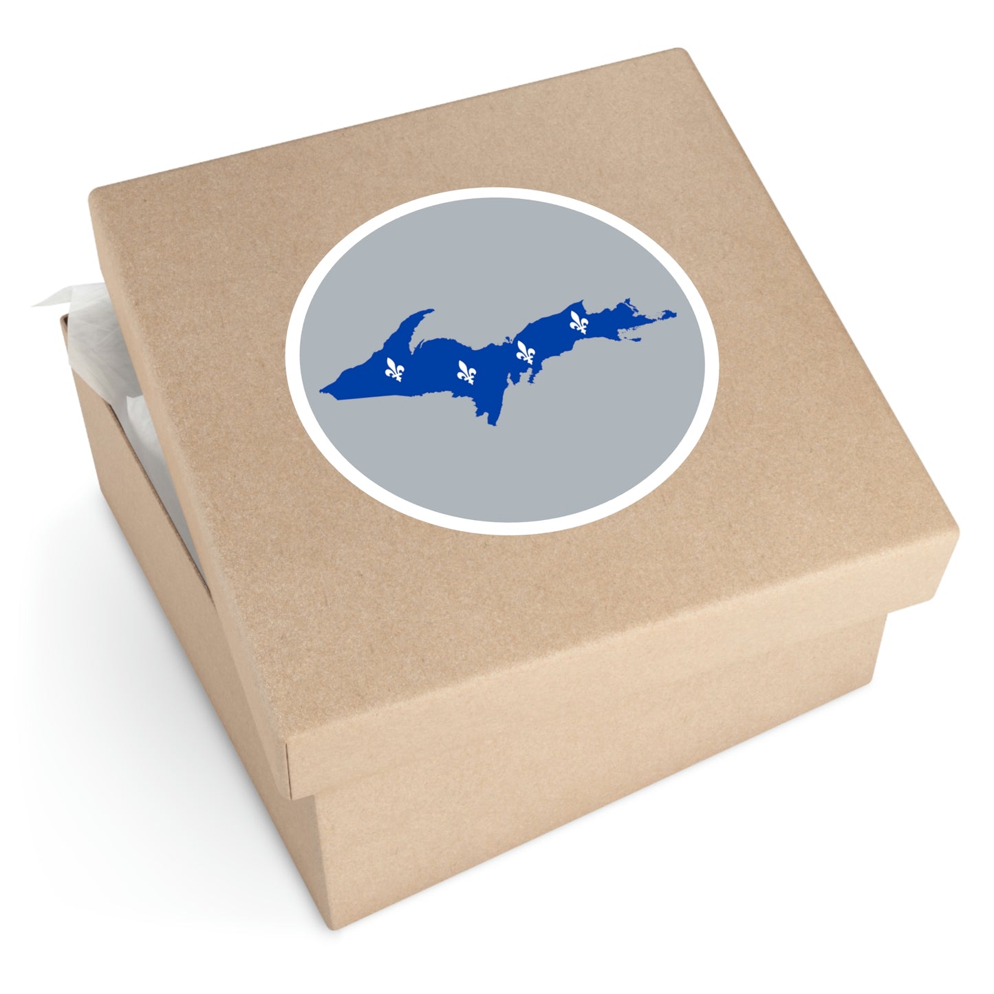 Michigan Upper Peninsula Round Stickers (Silver w/ UP Quebec Flag Outline) | Indoor\Outdoor