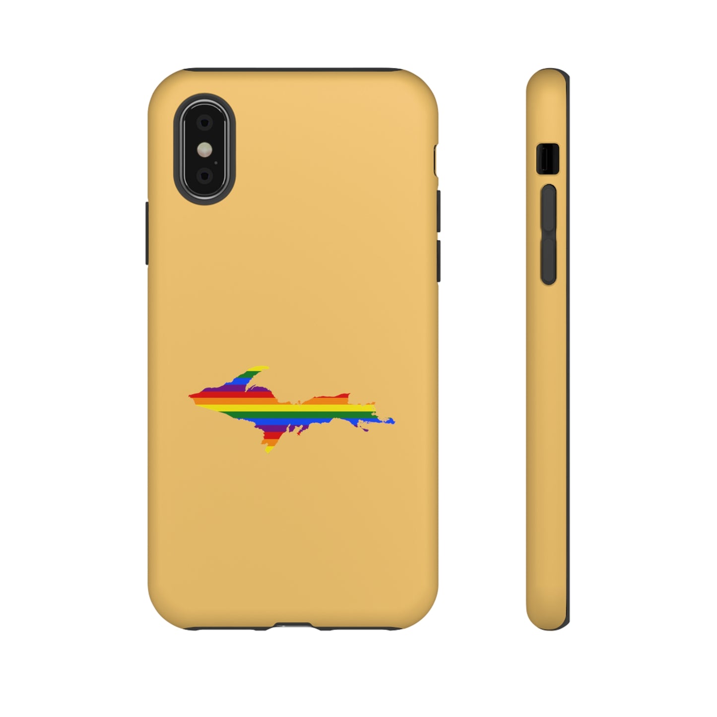 Michigan Upper Peninsula Tough Phone Case (Citrine w/ UP Pride Flag Outline) | Apple iPhone