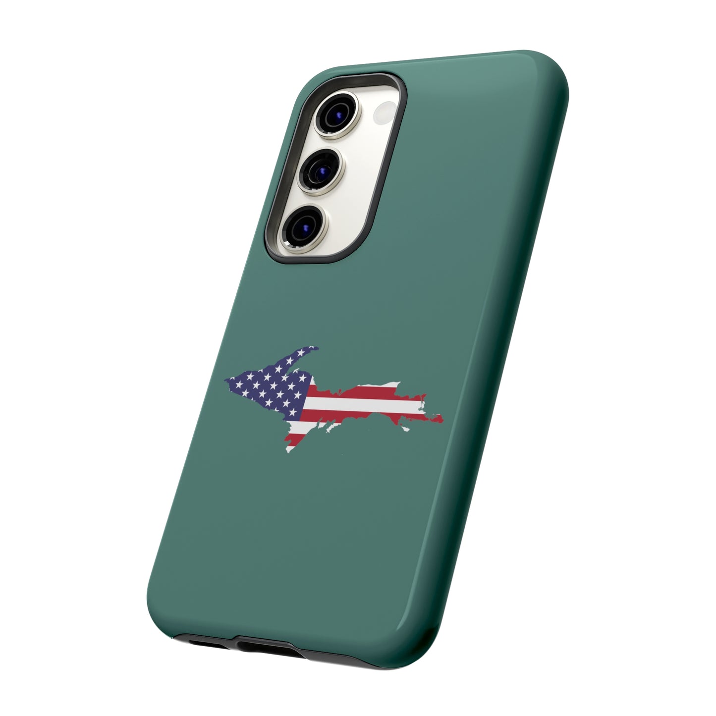 Michigan Upper Peninsula Tough Phone Case (Copper Green w/ UP USA Flag Outline) | Samsung & Pixel Android