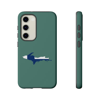 Michigan Upper Peninsula Tough Phone Case (Copper Green w/ UP Finland Flag Outline) | Samsung & Pixel Android