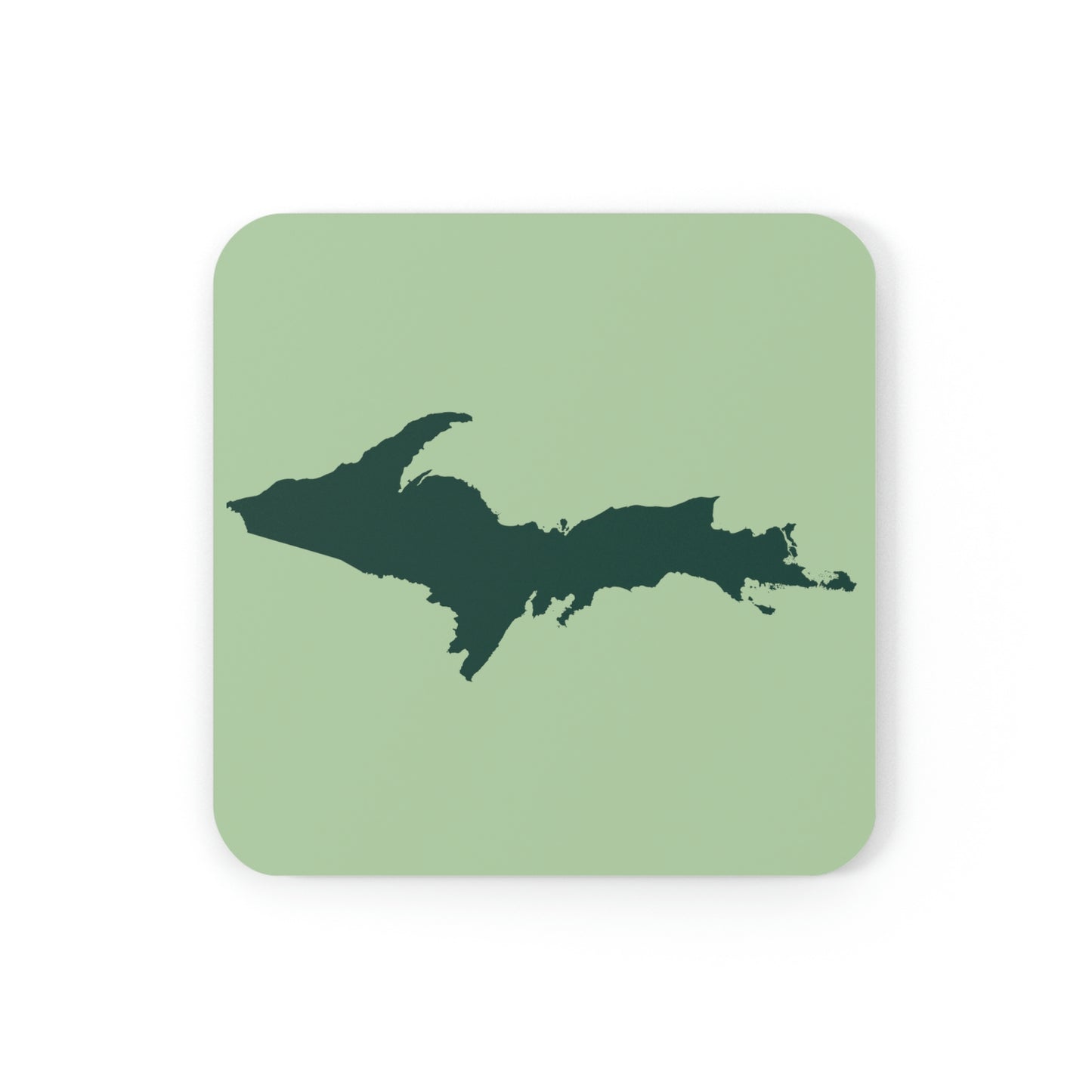 Michigan Upper Peninsula Coaster Set (Green Tea Color w/ Green UP Outline) | Corkwood - 4 pack