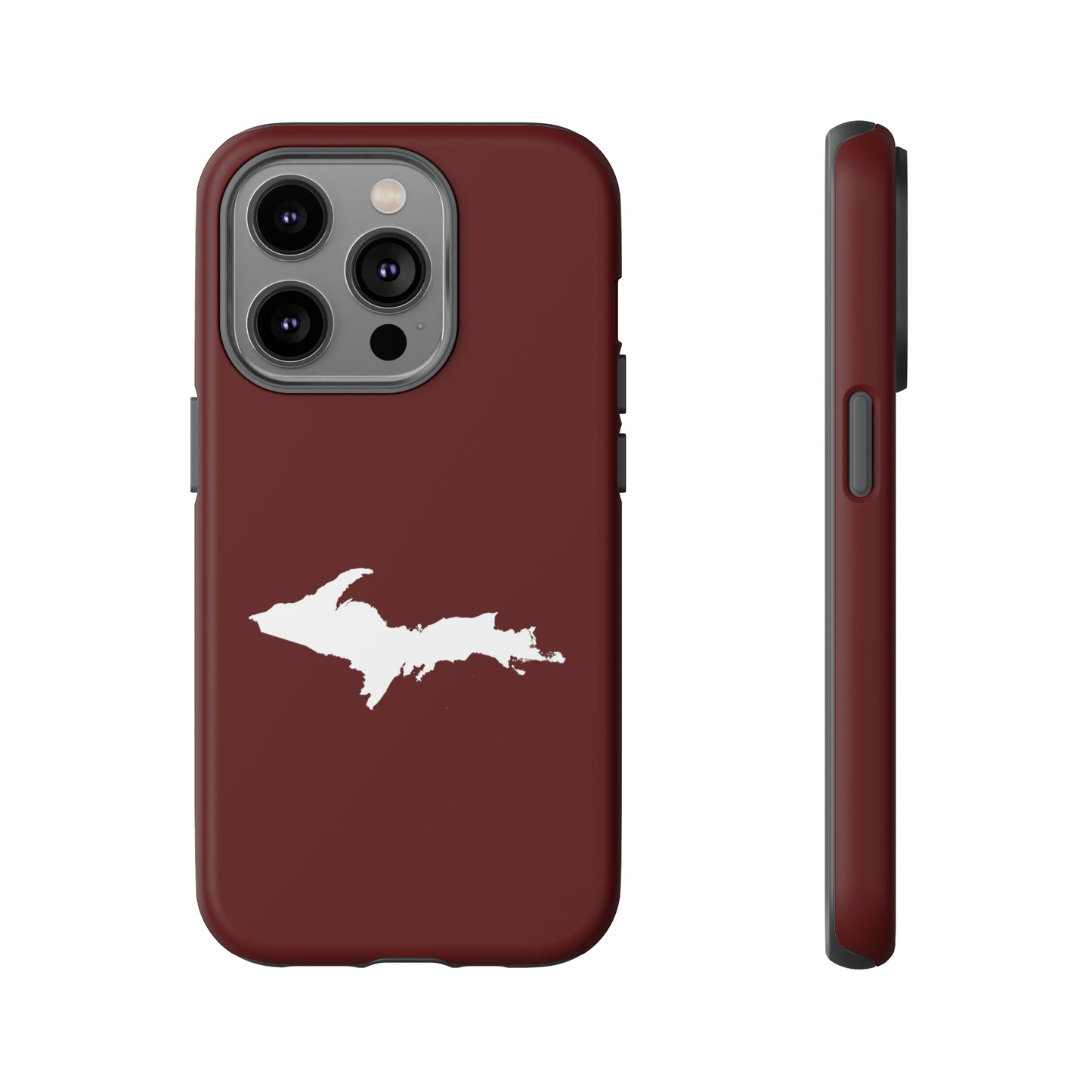 Michigan Upper Peninsula Tough Phone Case (Cherrywood Red w/ UP Outline) | Apple iPhone