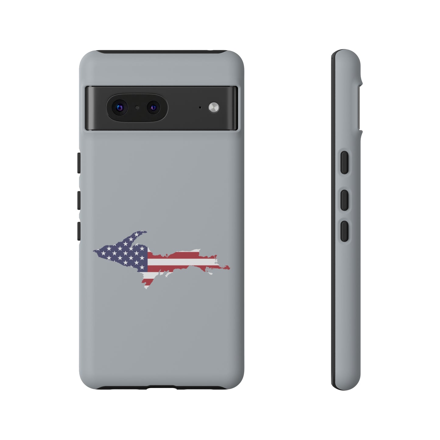 Michigan Upper Peninsula Tough Phone Case (Silver w/ UP USA Flag Outline) | Samsung & Pixel Android