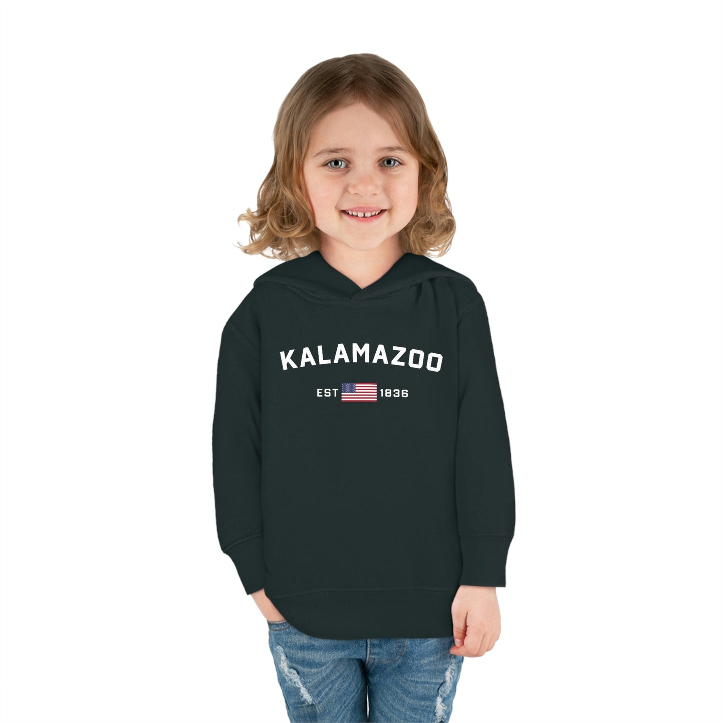 'Kalamazoo EST 1836' Hoodie (w/USA Flag Outline) | Unisex Toddler