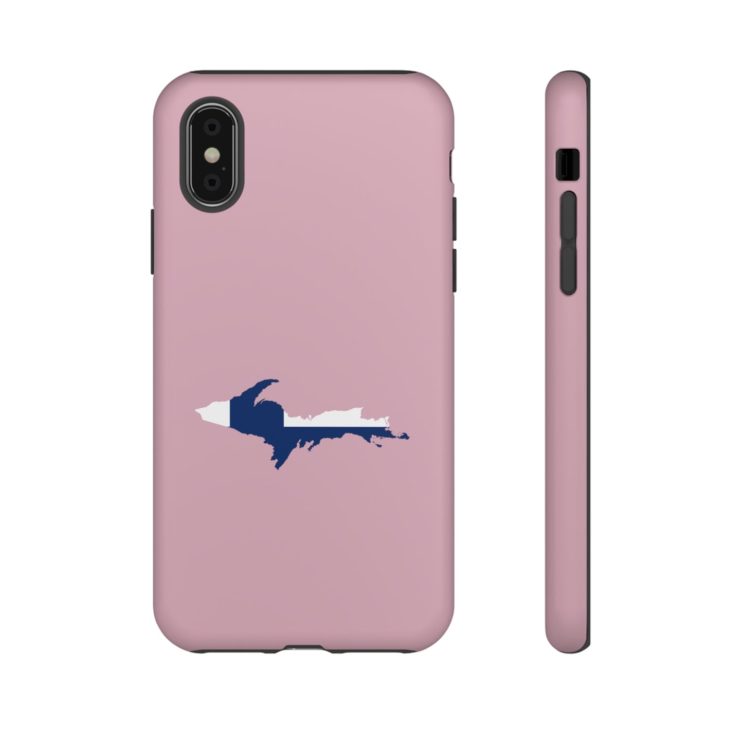 Michigan Upper Peninsula Tough Phone Case (Pink w/ UP Finland Flag Outline) | Apple iPhone