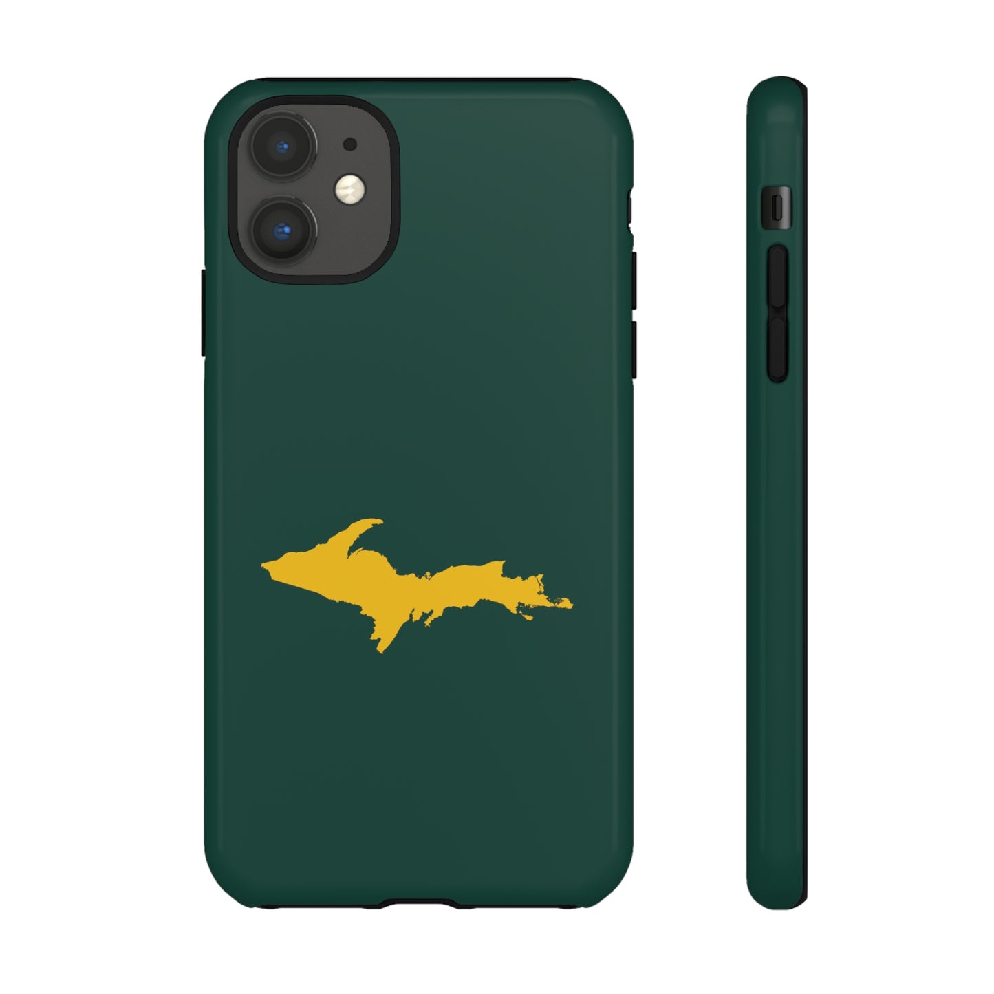 Michigan Upper Peninsula Tough Phone Case (Green w/ Gold UP Outline) | Apple iPhone