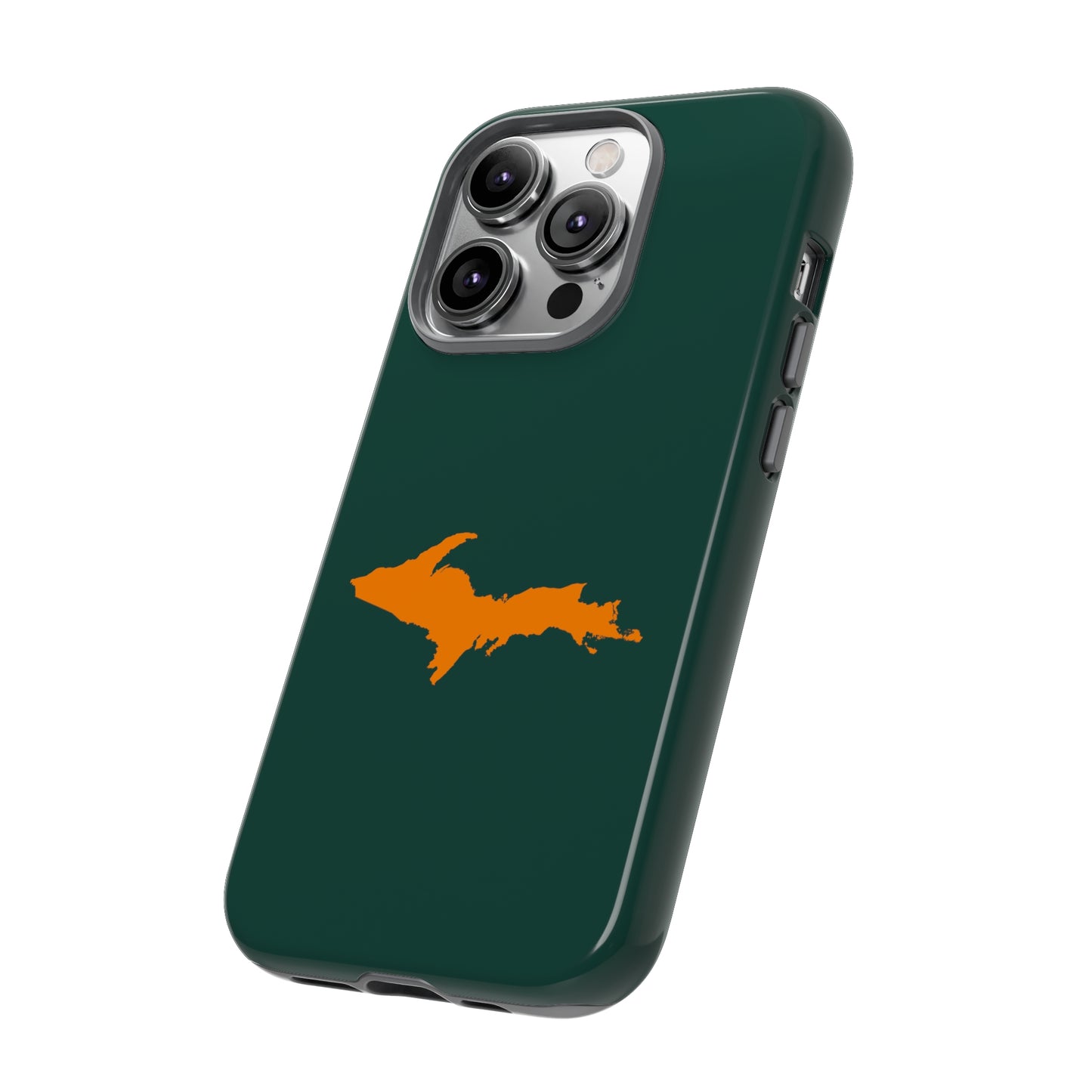 Michigan Upper Peninsula Tough Phone Case (Green w/ Orange UP Outline) | Apple iPhone