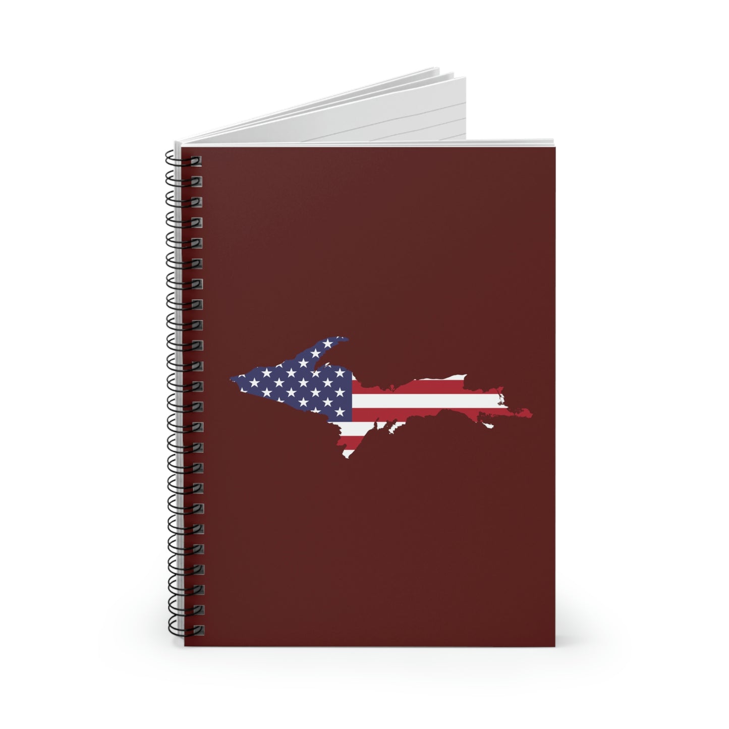 Michigan Upper Peninsula Spiral Notebook (w/ UP USA Flag Outline) | Cherrywood Color