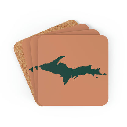 Michigan Upper Peninsula Coaster Set (Copper Color w/ Green UP Outline) | Corkwood - 4 pack