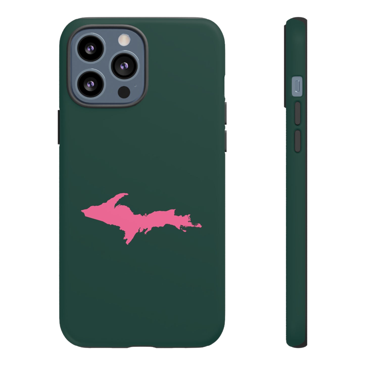 Michigan Upper Peninsula Tough Phone Case (Green w/ Pink UP Outline) | Apple iPhone