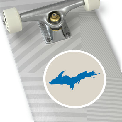 Michigan Upper Peninsula Round Stickers (Canvas Color w/ Azure UP Outline) | Indoor\Outdoor