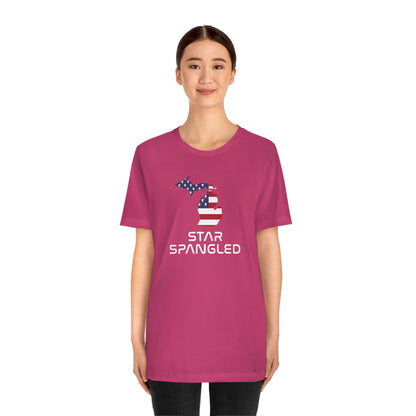 Michigan 'Star Spangled' T-Shirt (Space Agency Font w/ MI USA Flag Outline) | Unisex Standard Fit