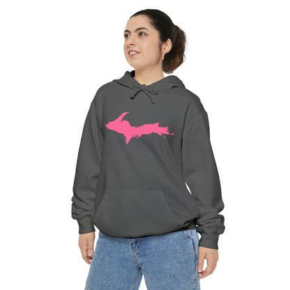 Michigan Upper Peninsula Hoodie (w/ Pink UP Outline) | Unisex Garment-Dyed