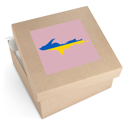 Michigan Upper Peninsula Square Sticker (Pink w/ UP Ukraine Flag Outline) | Indoor/Outdoor