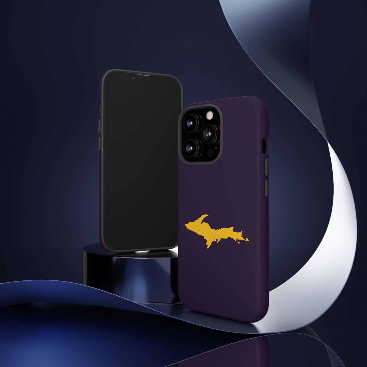 Michigan Upper Peninsula Tough Phone Case (Blackcurrant w/ Gold UP Outline) | Apple iPhone