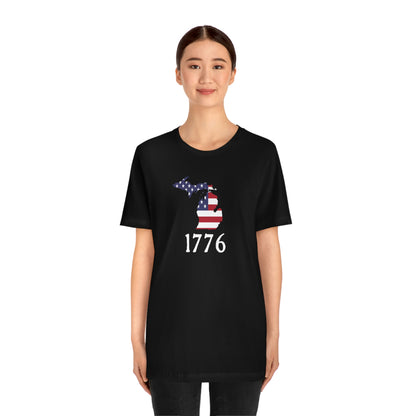 Michigan '1776' T-Shirt (Colonial Font w/ MI USA Flag Outline) | Unisex Standard Fit