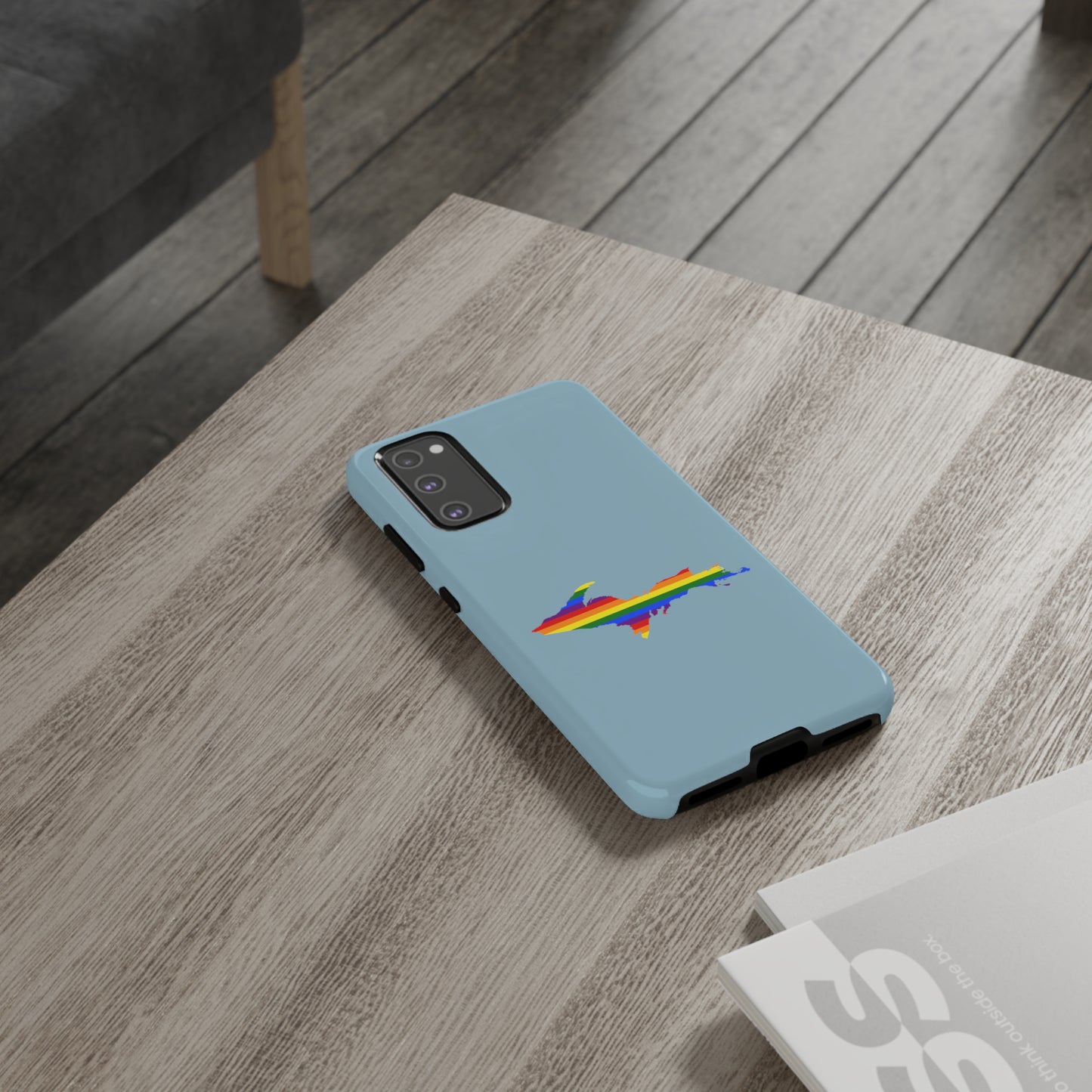 Michigan Upper Peninsula Tough Phone Case (Opal Blue w/ UP Pride Flag Outline) | Samsung & Pixel Android