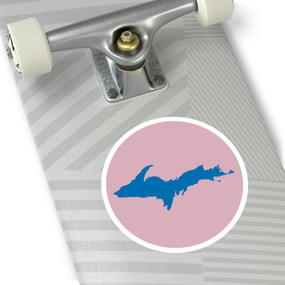 Michigan Upper Peninsula Round Stickers (Pink w/ Azure UP Outline) | Indoor\Outdoor