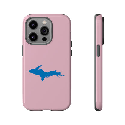 Michigan Upper Peninsula Tough Phone Case (Pink w/ Azure UP Outline) | Apple iPhone