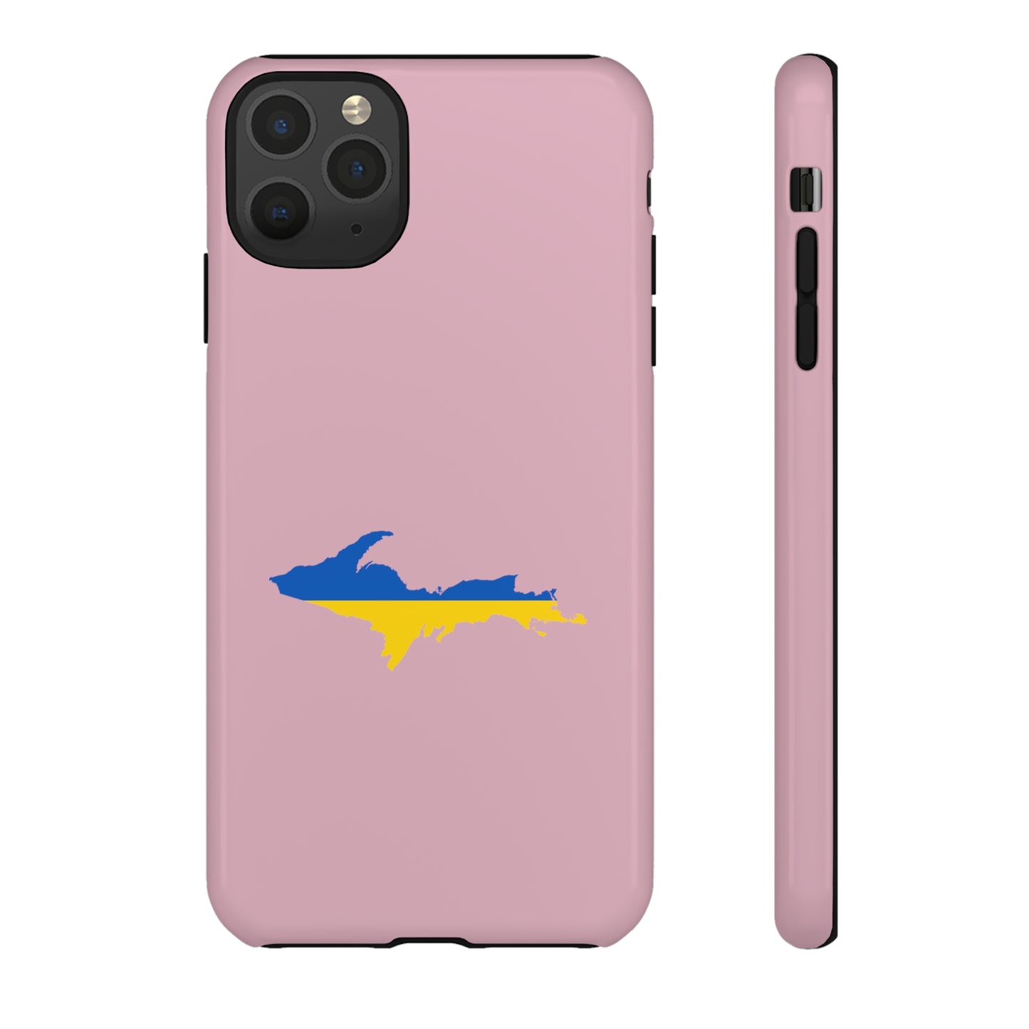 Michigan Upper Peninsula Tough Phone Case (Pink w/ UP Ukraine Flag Outline) | Apple iPhone