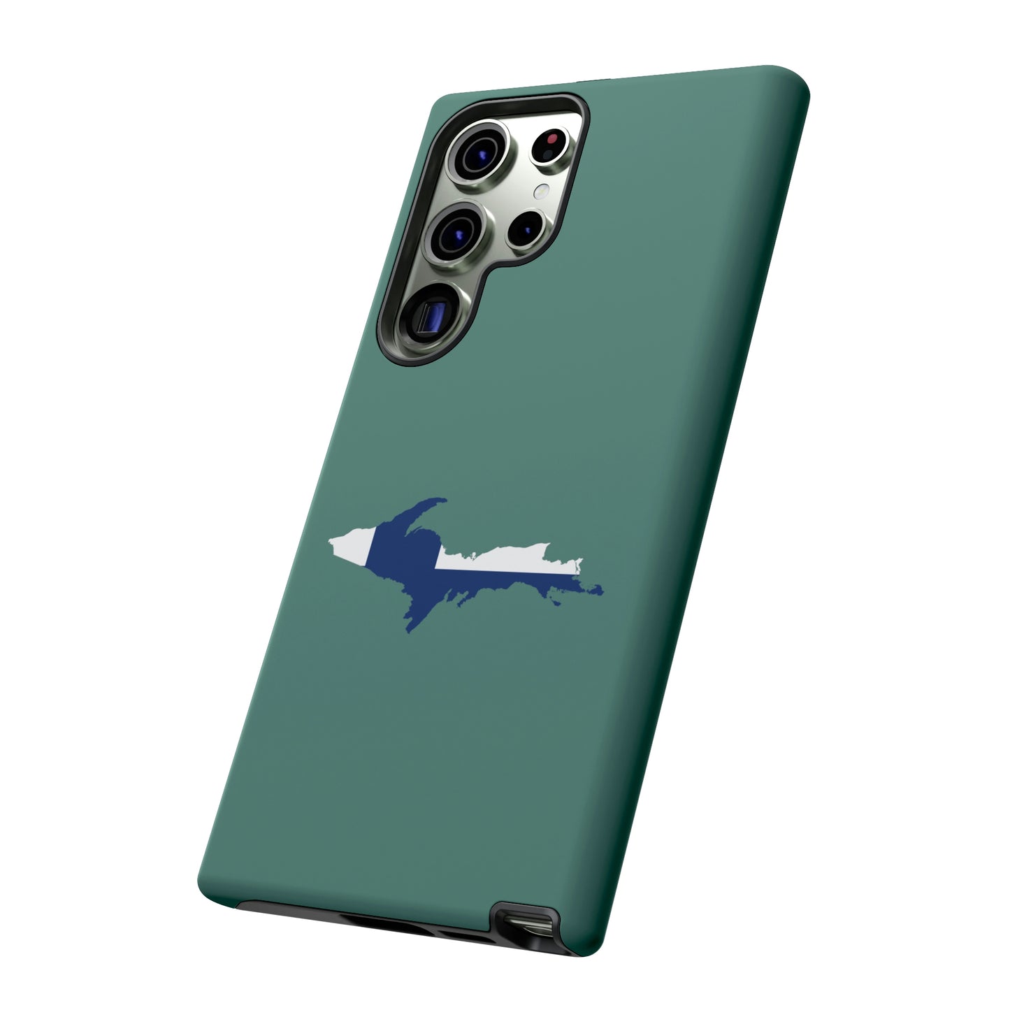 Michigan Upper Peninsula Tough Phone Case (Copper Green w/ UP Finland Flag Outline) | Samsung & Pixel Android