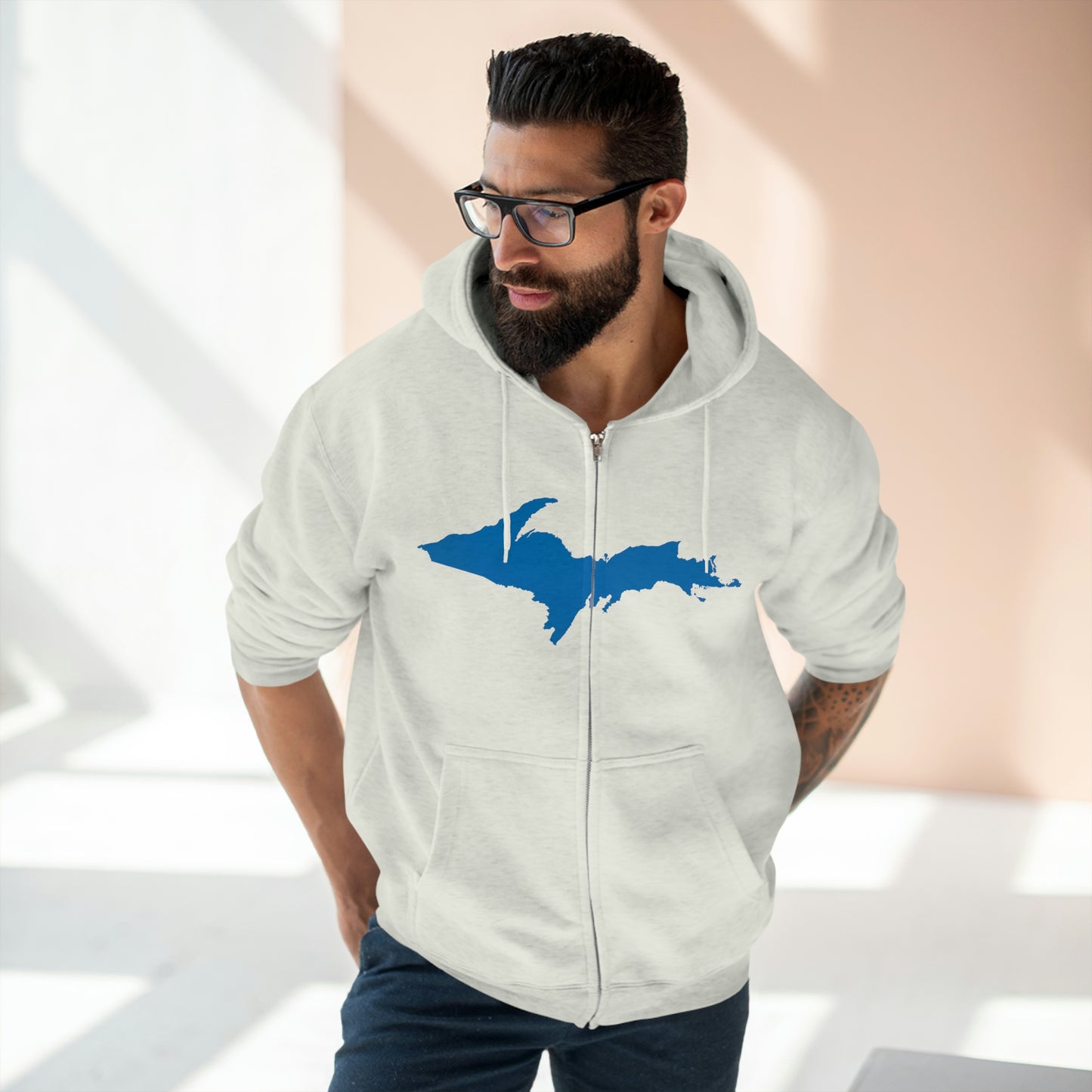 Michigan Upper Peninsula Full-Zip Hoodie (w/ Azure UP Outline)