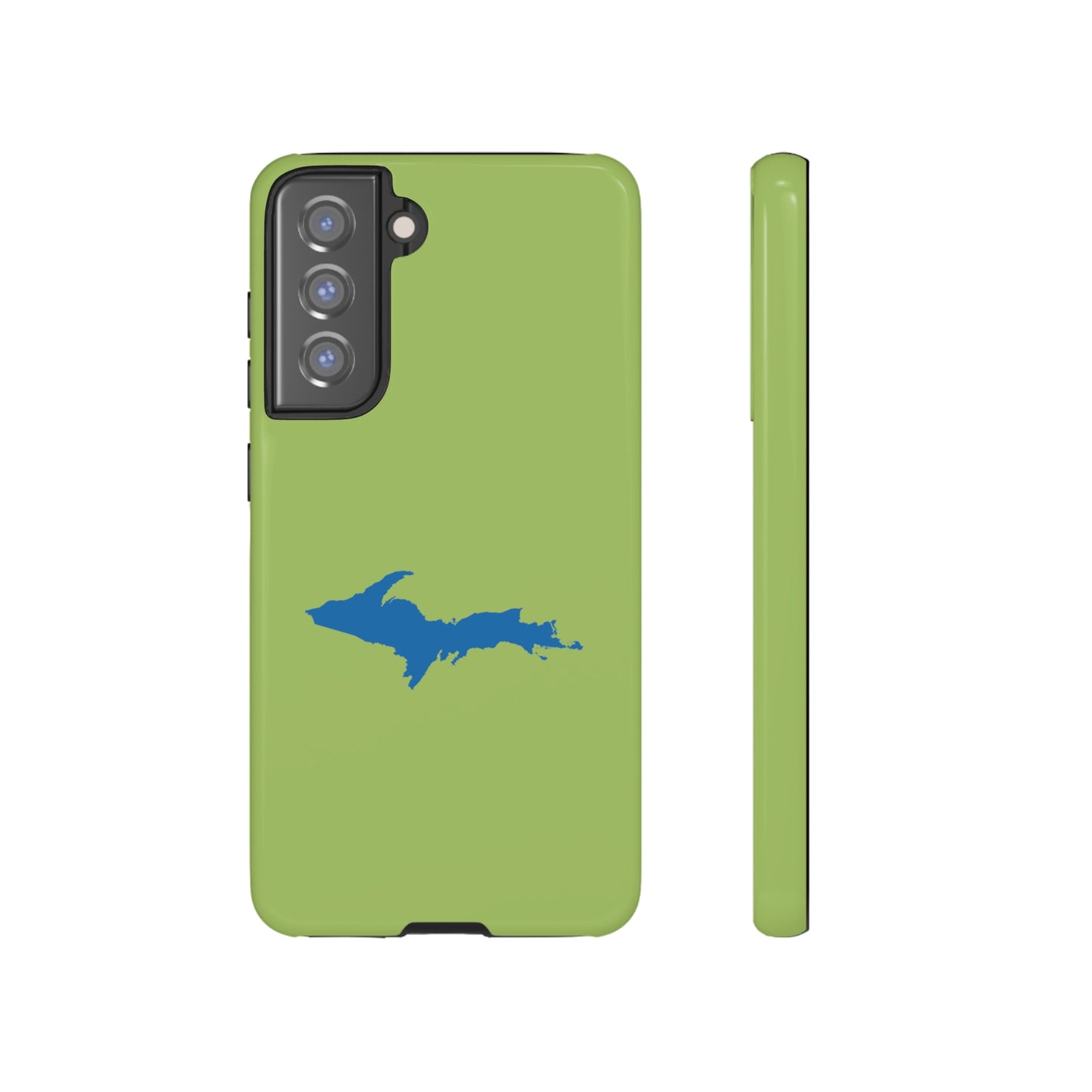 Michigan Upper Peninsula Tough Phone Case (Gooseberry Green w/ Azure UP Outline) | Samsung & Pixel Android