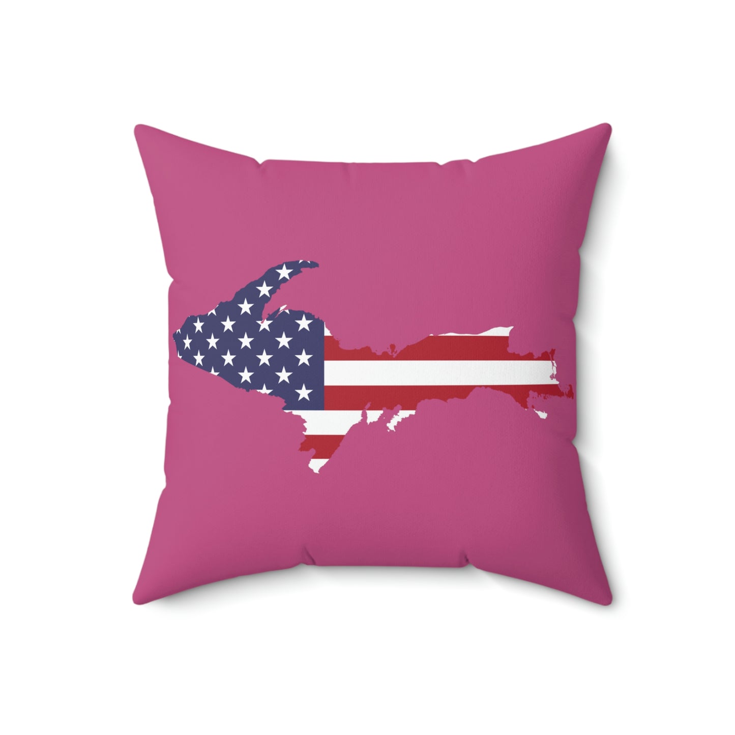 Michigan Upper Peninsula Accent Pillow (w/ UP USA Flag Outline) | Apple Blossom Pink