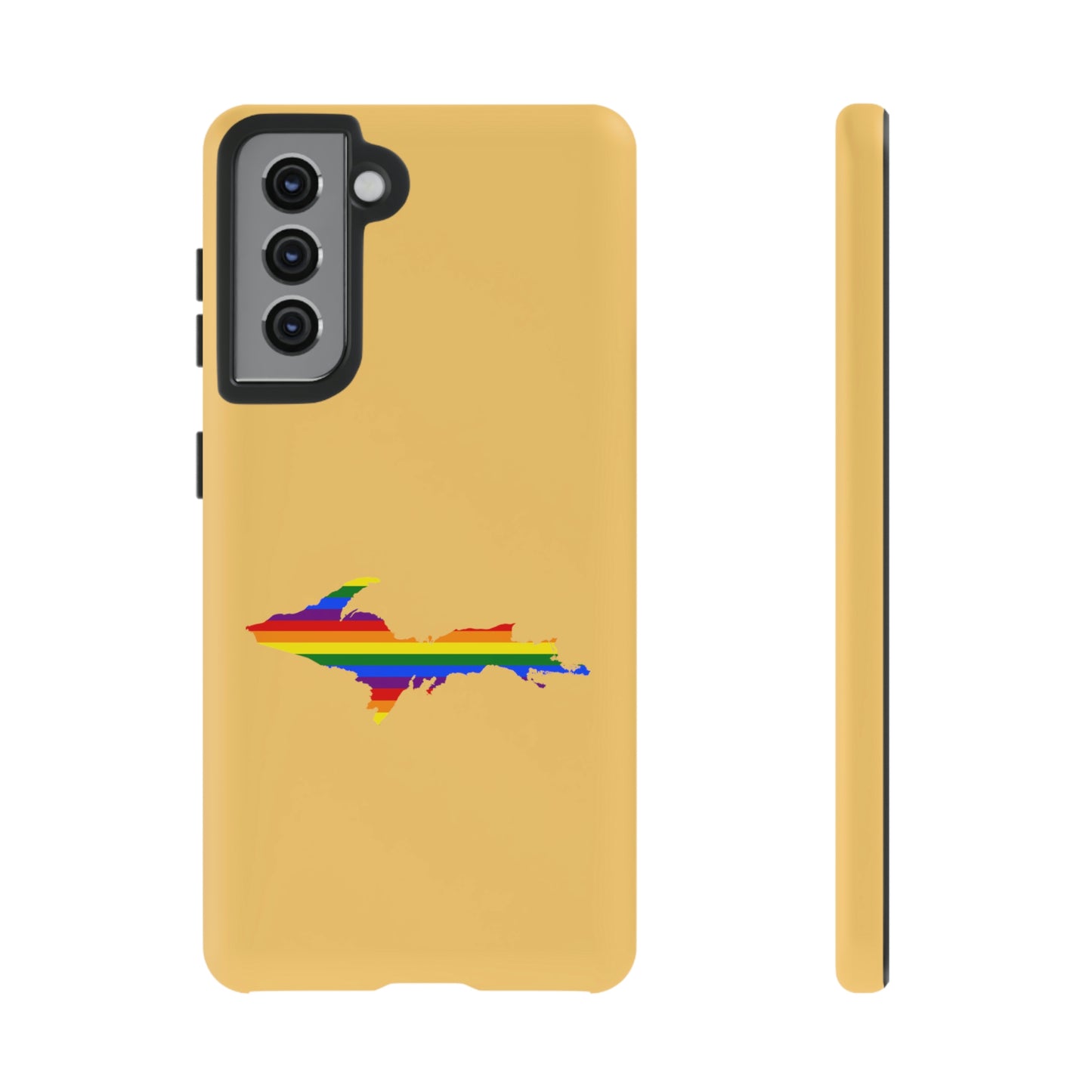 Michigan Upper Peninsula Tough Phone Case (Citrine w/ UP Pride Flag Outline) | Samsung & Pixel Android