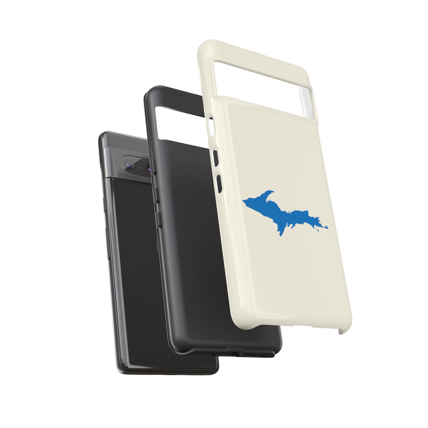 Michigan Upper Peninsula Tough Phone Case (Ivory Color w/ Azure UP Outline) | Samsung & Pixel Android