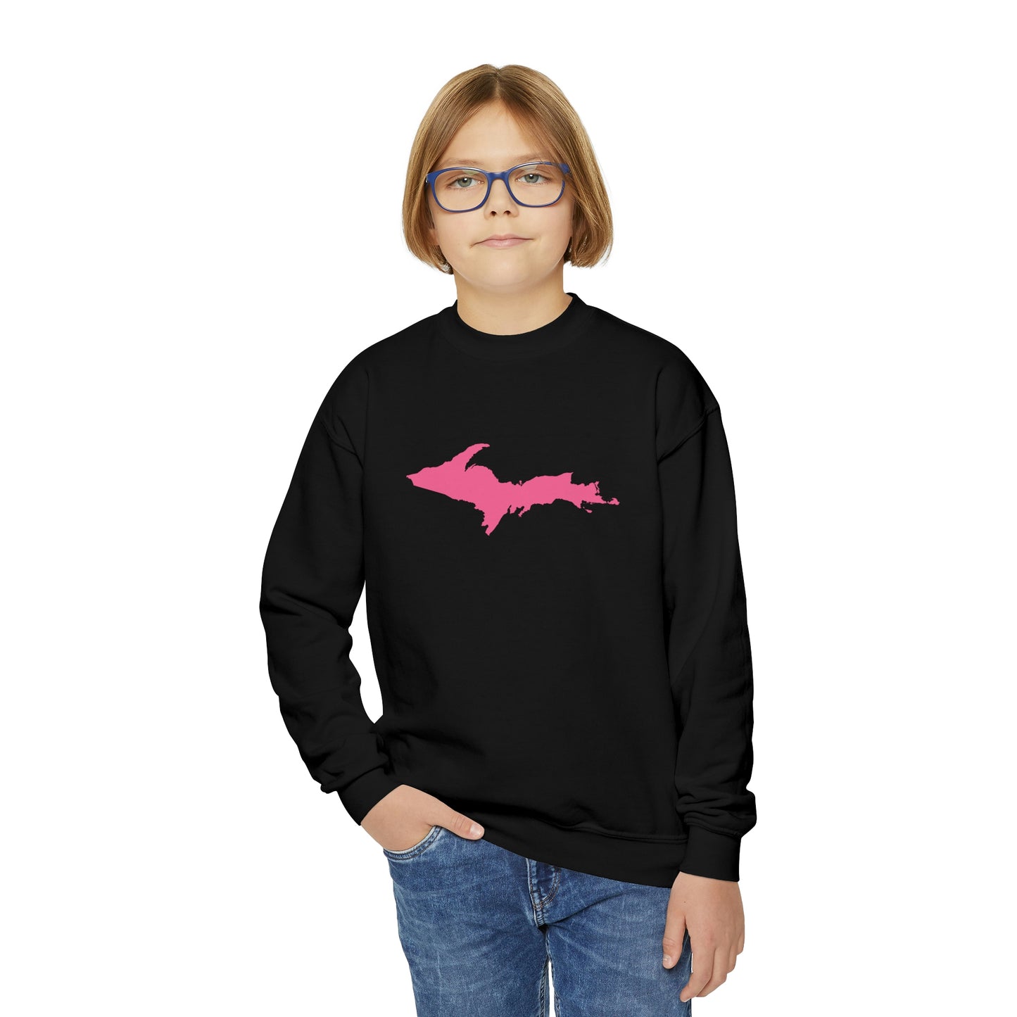 Michigan Upper Peninsula Youth Sweatshirt (w/ Pink UP Outline)