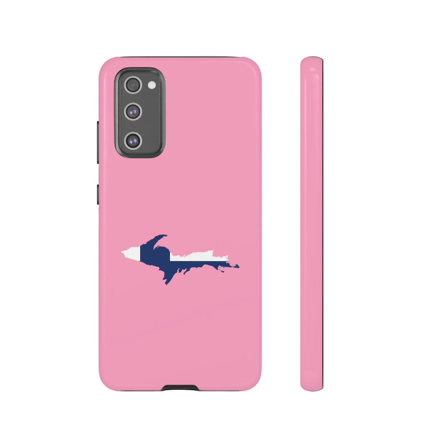 Michigan Upper Peninsula Tough Phone Case ('67 Caddie Pink w/ UP Finland Flag Outline) | Samsung & Pixel Android