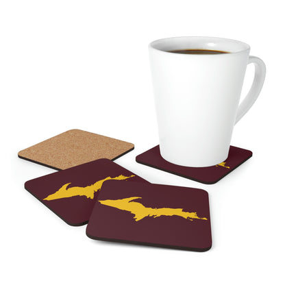 Michigan Upper Peninsula Coaster Set (Pinot Red w/ Gold UP Outline) | Corkwood - 4 pack