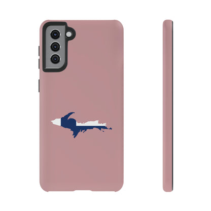 Michigan Upper Peninsula Tough Phone Case (Cherry Blossom Pink w/ UP Finland Flag Outline) | Samsung & Pixel Android