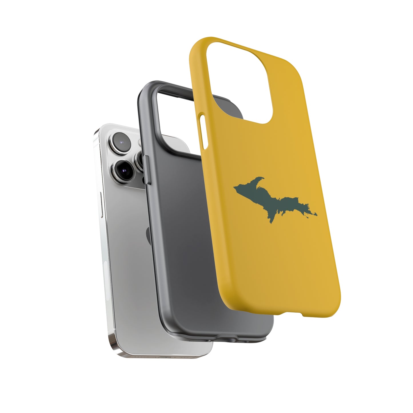 Michigan Upper Peninsula Tough Phone Case (Gold w/ Green UP Outline) | Apple iPhone