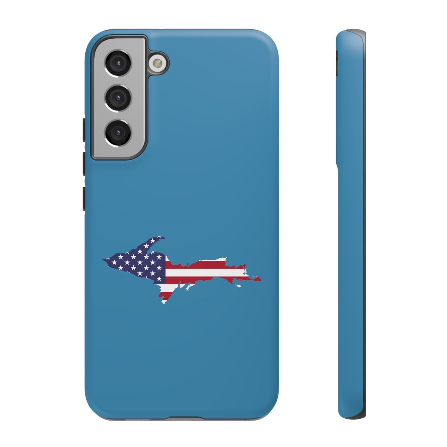 Michigan Upper Peninsula Tough Phone Case (Lake Michigan Blue w/ UP USA Flag Outline) | Samsung & Pixel Android