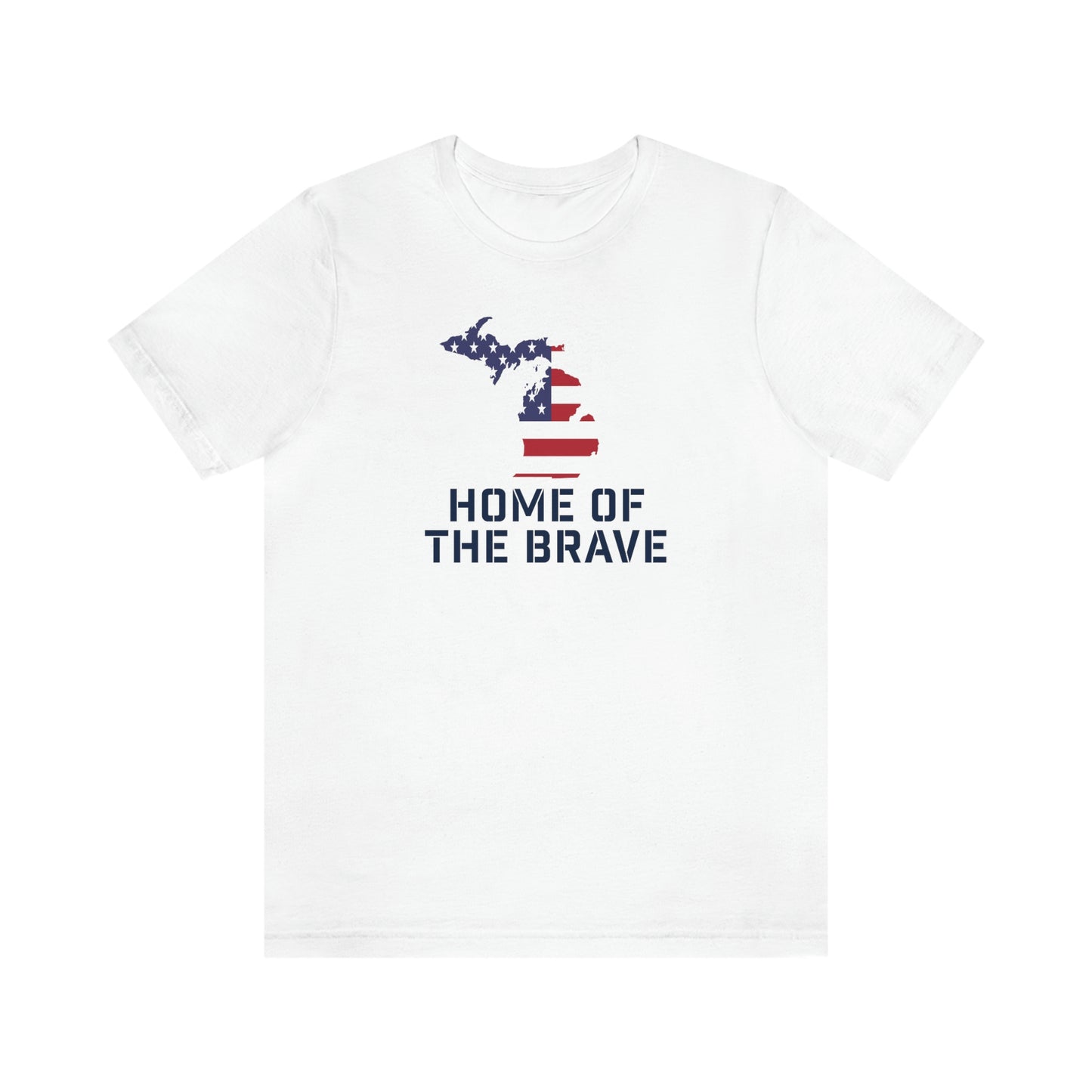 Michigan 'Home of the Brave' T-Shirt (Military Stencil Font w/ MI USA Outline) | Unisex Standard Fit