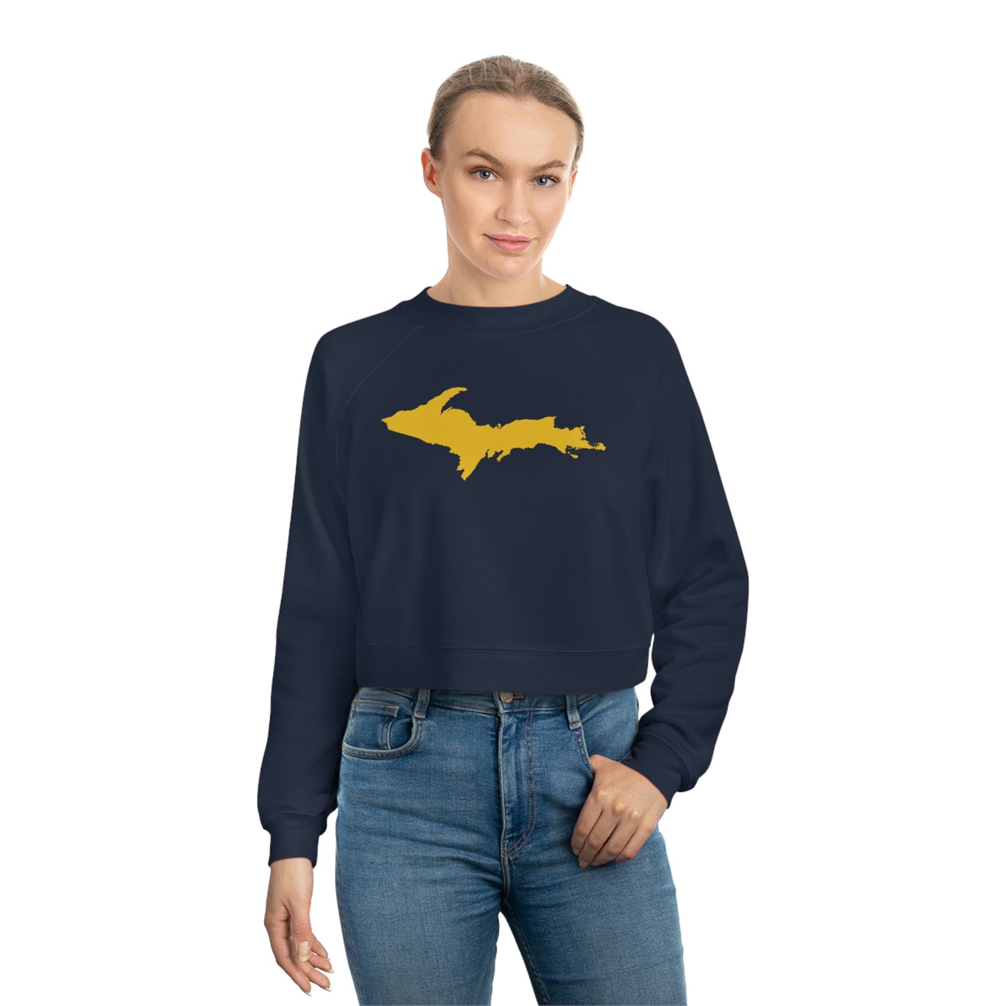 Michigan Upper Peninsula Sweatshirt (w/ Gold UP Outline) | Cropped Mid-Length