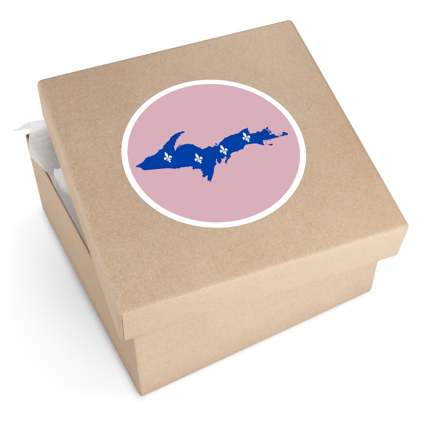 Michigan Upper Peninsula Round Stickers (Pink w/ UP Quebec Flag Outline) | Indoor\Outdoor