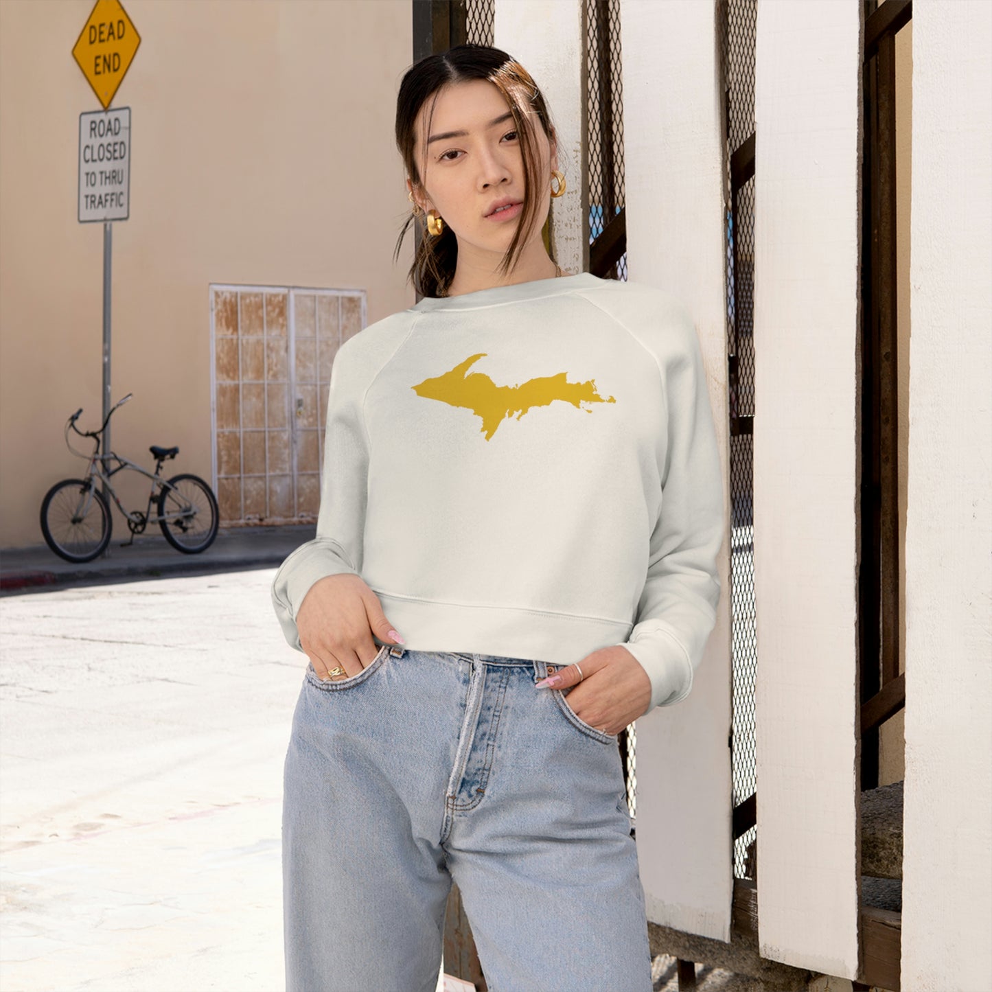 Michigan Upper Peninsula Sweatshirt (w/ Gold UP Outline) | Cropped Mid-Length