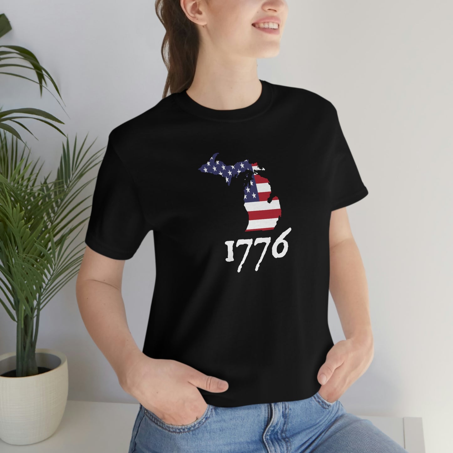 Michigan '1776' T-Shirt (Patriot Font w/ MI USA Flag Outline) | Unisex Standard Fit